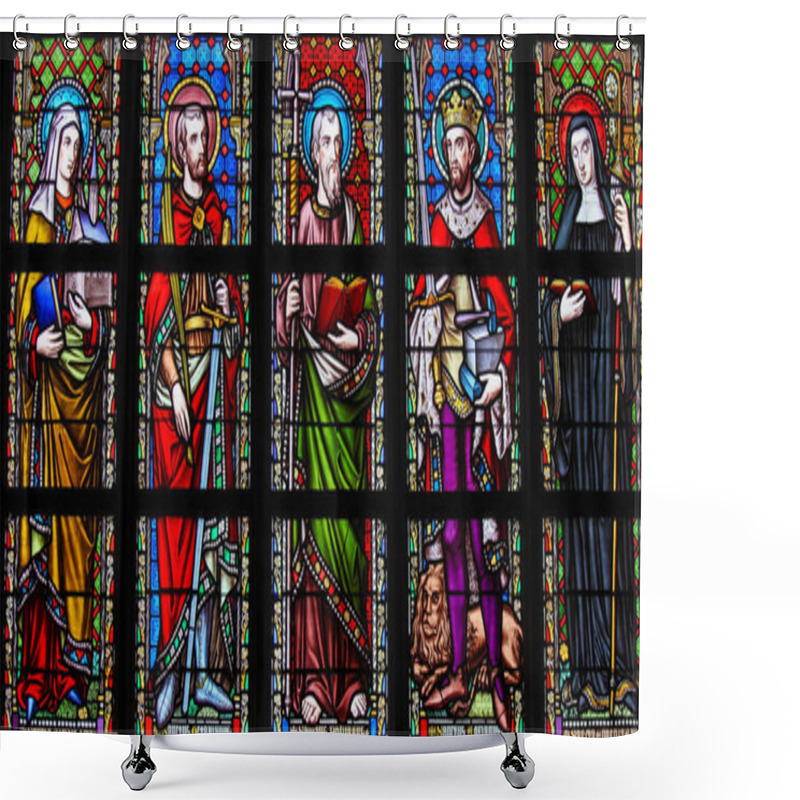 Personality  Stained Glass In Brussels Sablon Church - Catholic Saints Shower Curtains