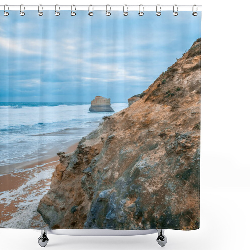 Personality  Scenic View Of Limestone Rocks From The Gibbson Steps On The Great Ocean Road In Victoria, Australia Shower Curtains