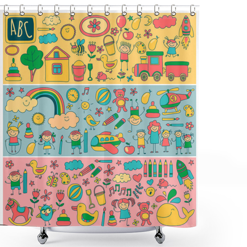 Personality  Vector Set Of Kindergarten Images Shower Curtains