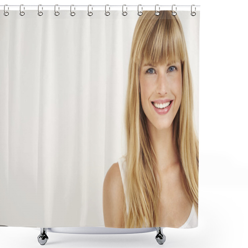 Personality  Young Woman Smiling Shower Curtains