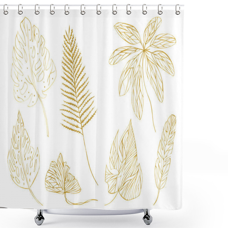 Personality  Illustration Drawing Sketch Orange Outline Leaves Of Exotic Plants On A White Isolated Layer As A Set Shower Curtains