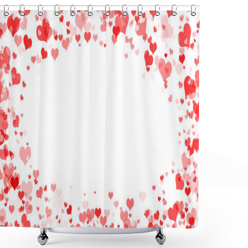 Personality  Red Heart Love Confettis. Valentine's Day Falling Rain Background. Falling Stitched Paper Hearts Confetti On White Background. Shower Curtains