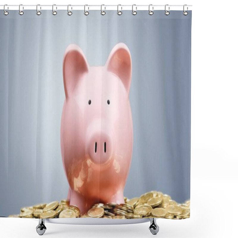 Personality  Piggy Bank And Coins Shower Curtains