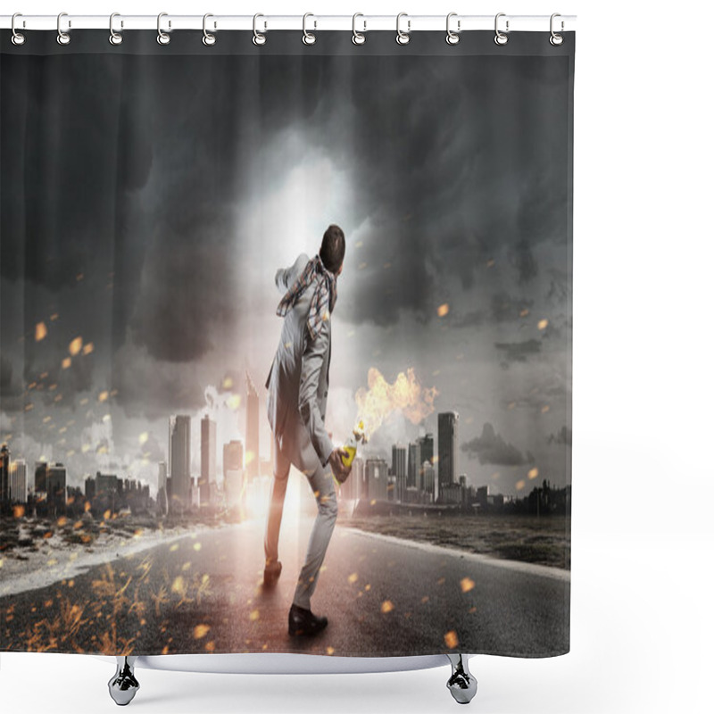 Personality  Businessman Throwing Petrol Bomb . Mixed Media Shower Curtains