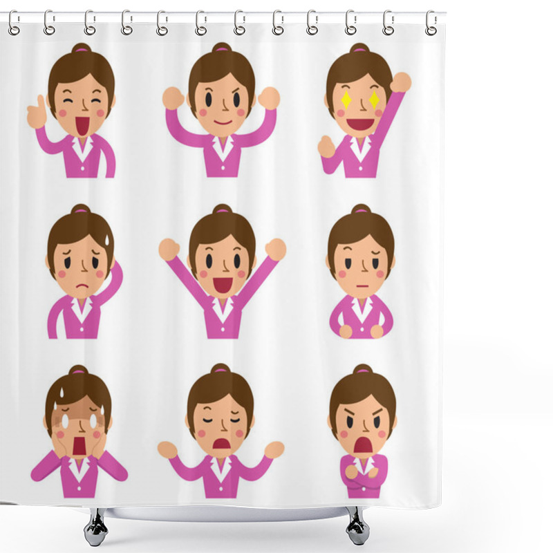 Personality  Cartoon Businesswoman Faces Showing Different Emotions Shower Curtains