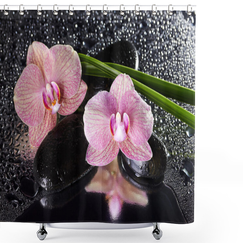 Personality  Orchids And Black Stones With Reflection  Shower Curtains