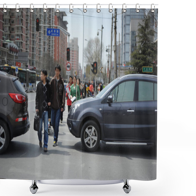 Personality  Chinese Pedestrians Jaywalk Across A Road At A Red Light In Beijing, China, 14 April 2013 Shower Curtains