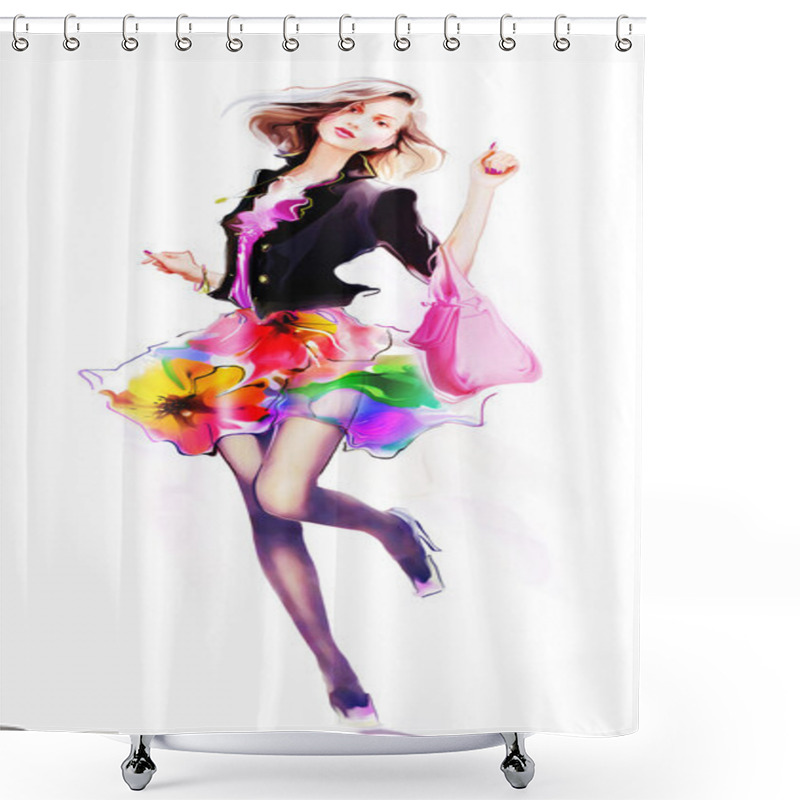 Personality  Woman In Fashionable Clothes Shower Curtains