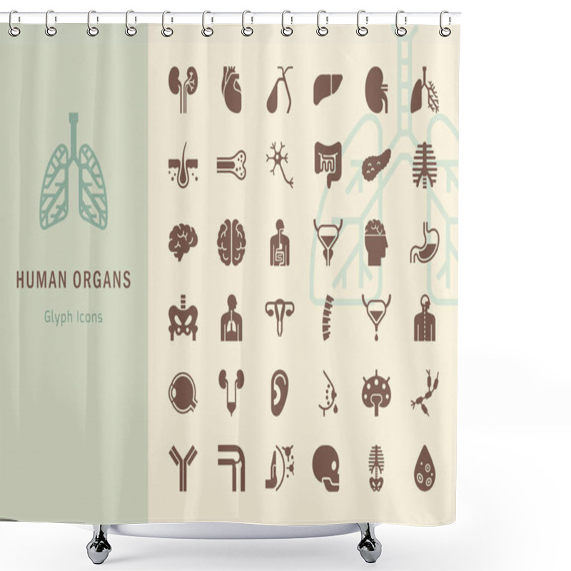 Personality  Large Set Of Linear Vector Icons Of Human Organs With Signatures. Shower Curtains