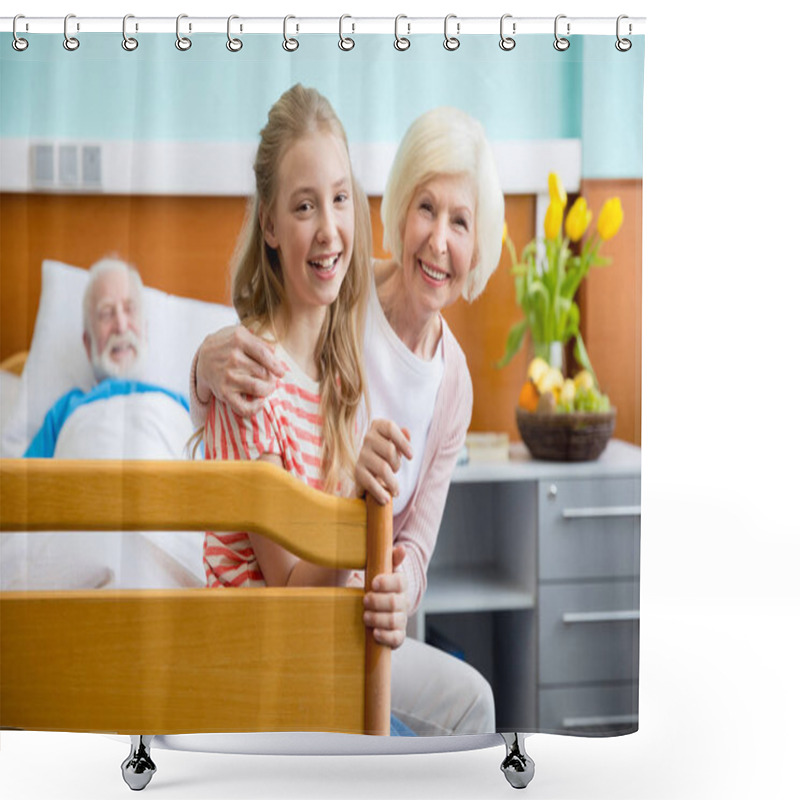 Personality  Grandmother And Granddaughter Visiting Patient  Shower Curtains