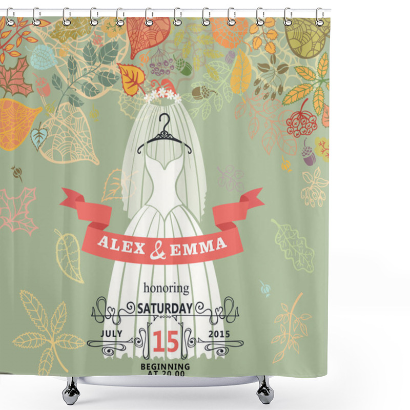 Personality  Bridal Shower Invitation.Bridal Retro Dress,autumn Leaves Shower Curtains