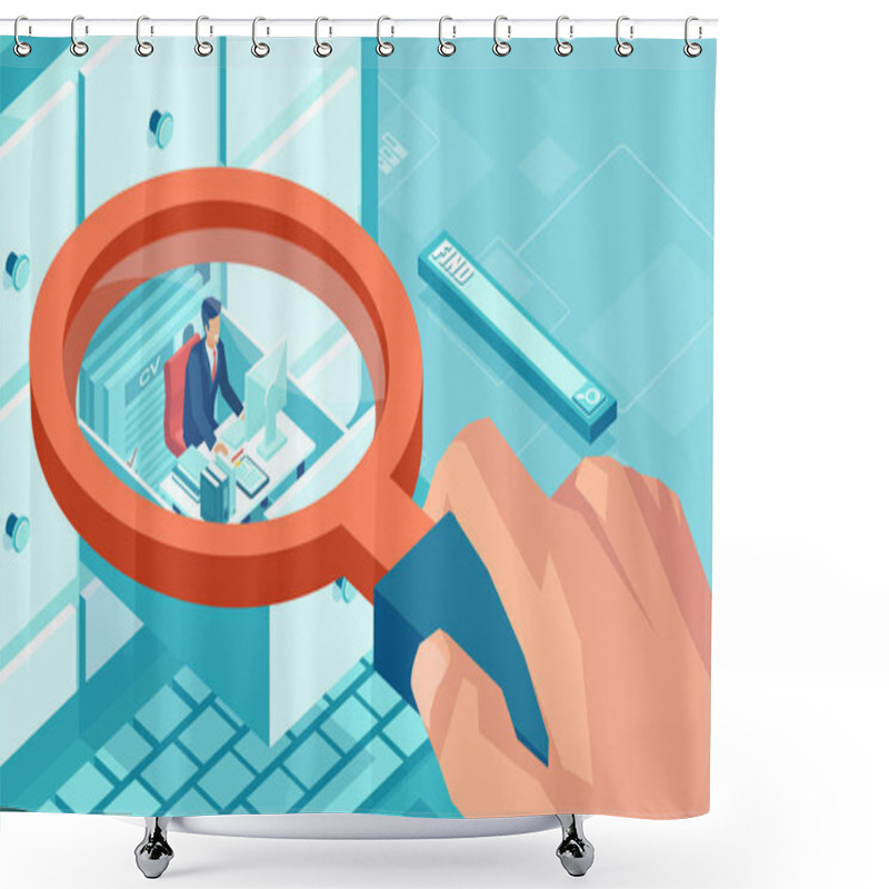 Personality  Vector Of A Businessman Sitting Inside Closet Compartment Box Being Surveyed By A Boss Shower Curtains