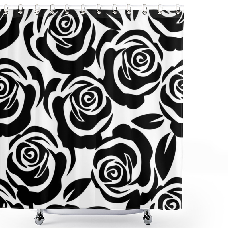 Personality  Hand Drawn Black Rose Flower And Leaf Seamelss Pattern For Fashion Prints, Textile, Wrapping Paper And Wallpaper. Vector Illustration Shower Curtains