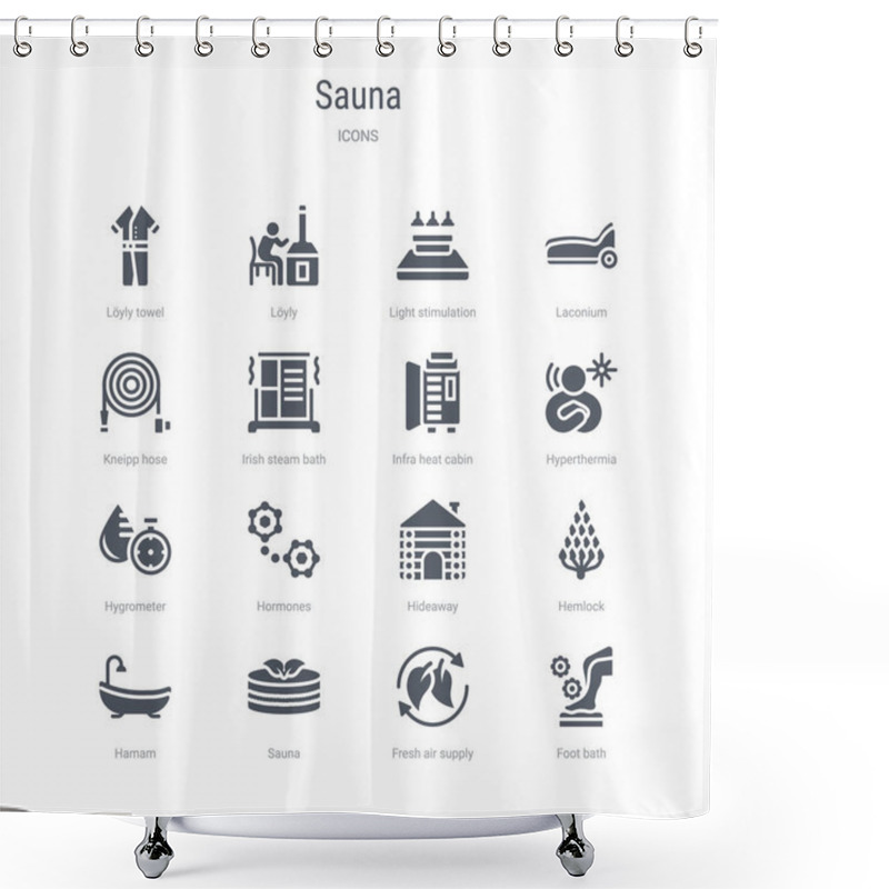 Personality  Set Of 16 Vector Icons Such As Foot Bath, Fresh Air Supply, Saun Shower Curtains