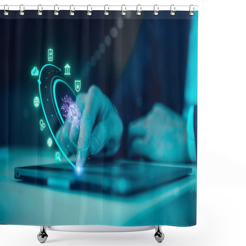 Personality  Digital Transformation Technology Strategy, IoT, Internet Of Things. Transformation Of Ideas And The Adoption Of Technology In Business In The Digital Age, Enhancing Global Business Capabilities. Ai Shower Curtains