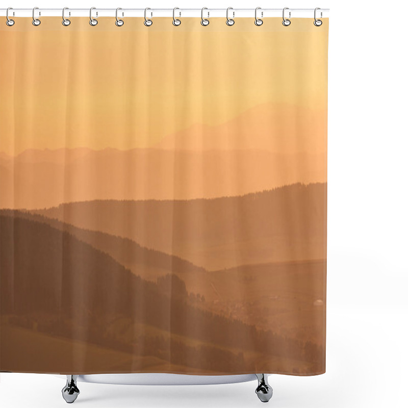 Personality  Overview Of Layered Hills Seen From Spissky Castle Shower Curtains