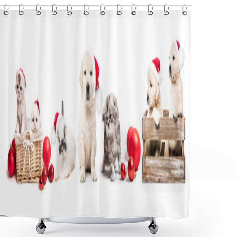 Personality  Set Of Home Pets With New Year Decorations Shower Curtains