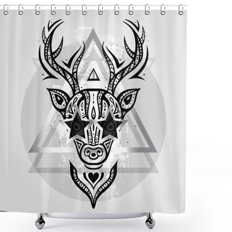 Personality  Deer Head. Tribal Pattern. Shower Curtains