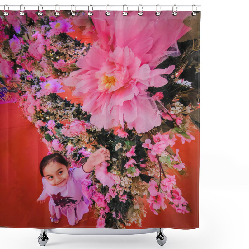 Personality  Close Up On Pink Flower, Chinese New Year's Decoration For Spring Festival. Shower Curtains