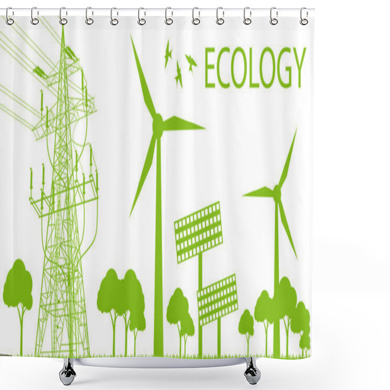 Personality  Wind Alternative Energy Generator Green Vector Background Shower Curtains