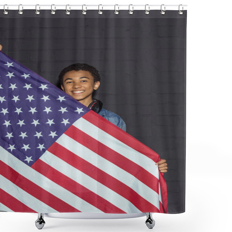 Personality  Teen Boy With Usa Flag Shower Curtains