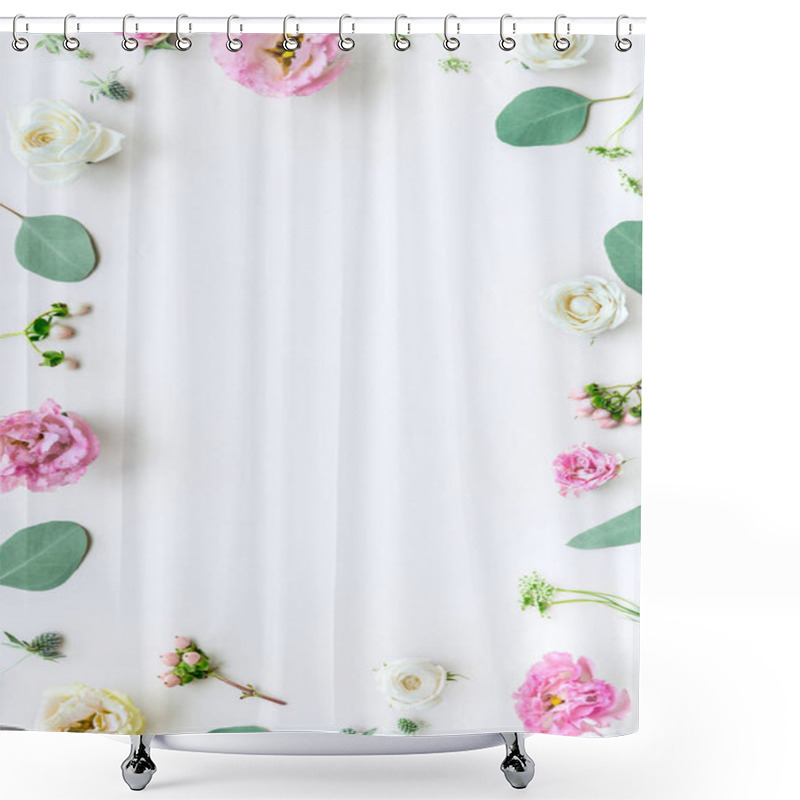 Personality  Avalanche Roses Frame On White Background Shower Curtains