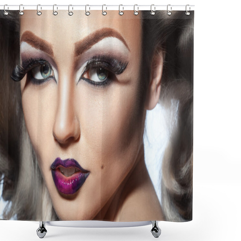 Personality  Pretty Woman With Healthy Skin And Make Up Looking Away Shower Curtains