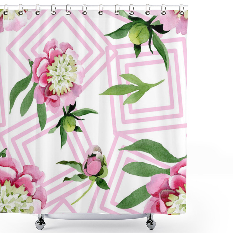 Personality  Beautiful Pink Peony Flowers With Green Leaves Isolated On White Background. Watercolour Drawing Aquarelle. Seamless Background Pattern. Fabric Wallpaper Print Texture. Shower Curtains