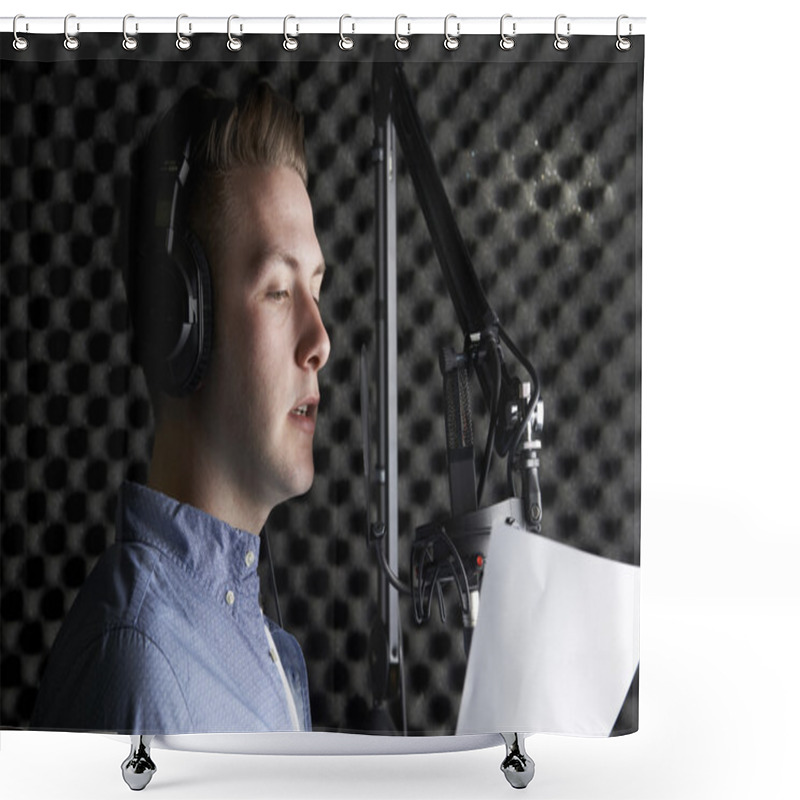 Personality  Man In Recording Studio Talking Into Microphone Shower Curtains