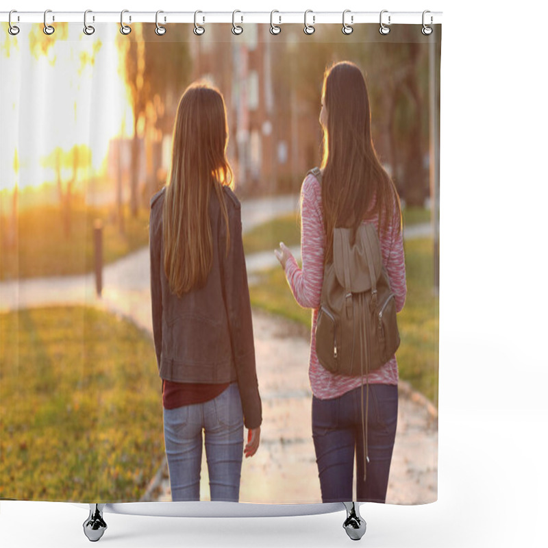 Personality  Friends Walking Together At Sunset Shower Curtains