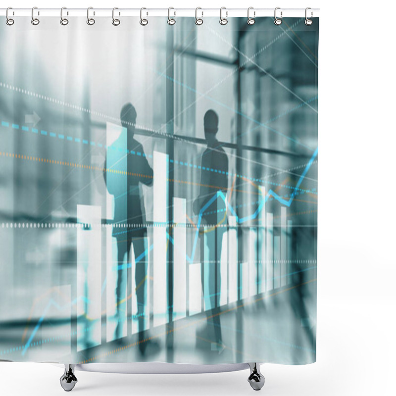 Personality  Silhouettes Of People On City Background For Financial Investment Or Economic Trends Business Idea And Art Work Design. Abstract Double Exposure Universal Background. Shower Curtains