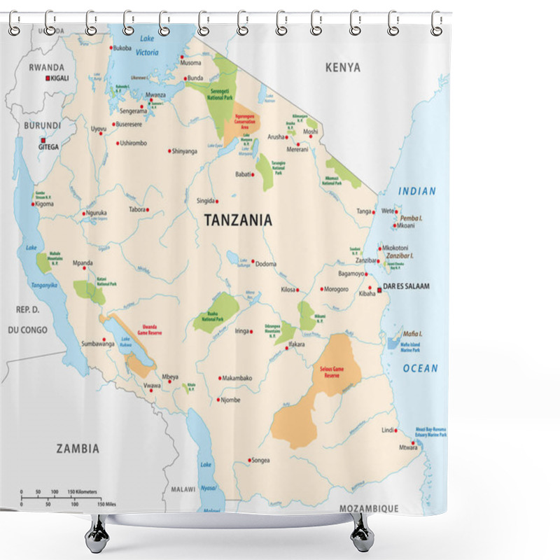 Personality  National Park Vector Map Of The East African State Of Tanzania Shower Curtains