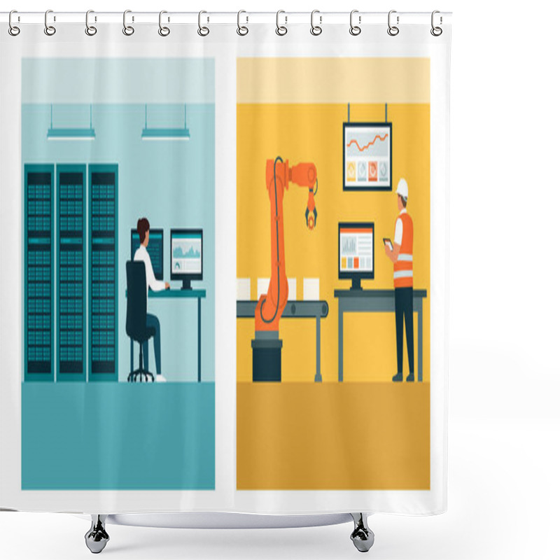 Personality  Information Technology And Operational Technology: IT Architect And Control Engineer At Work Shower Curtains