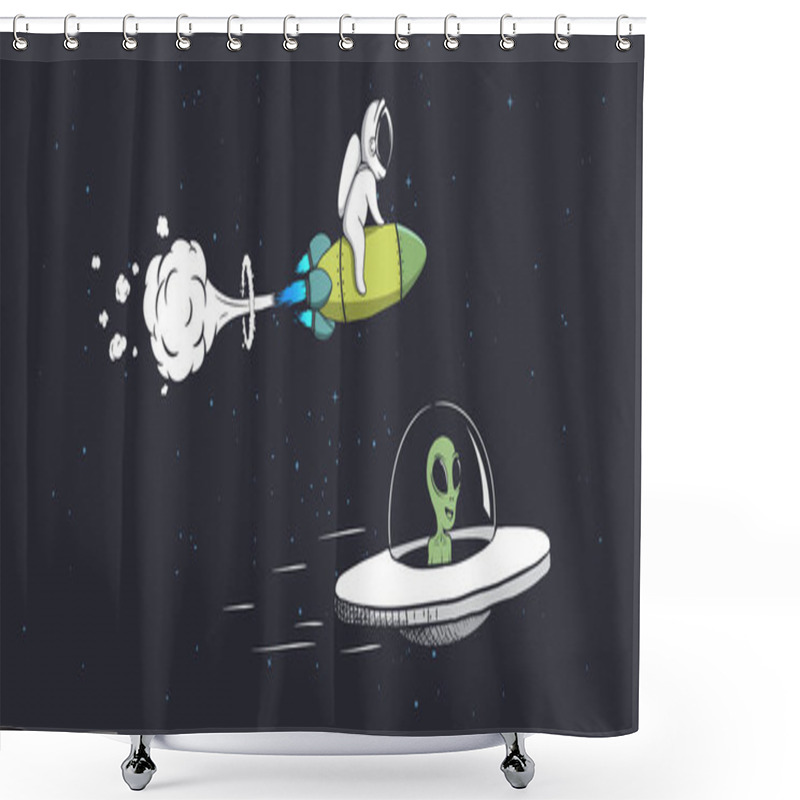 Personality  Competitions Alien And Astronaut Shower Curtains