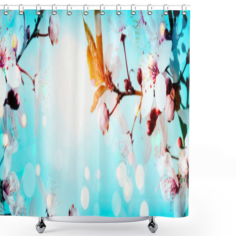 Personality  Pink Spring Cherry Blossom With Copy Space Shower Curtains