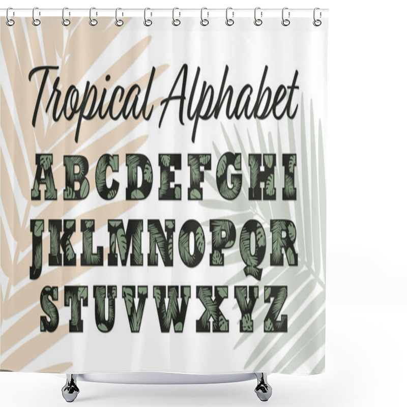 Personality  Tropical Alphabet Palm Leaves Letters Summer Monogram Jungle Abc Shower Curtains