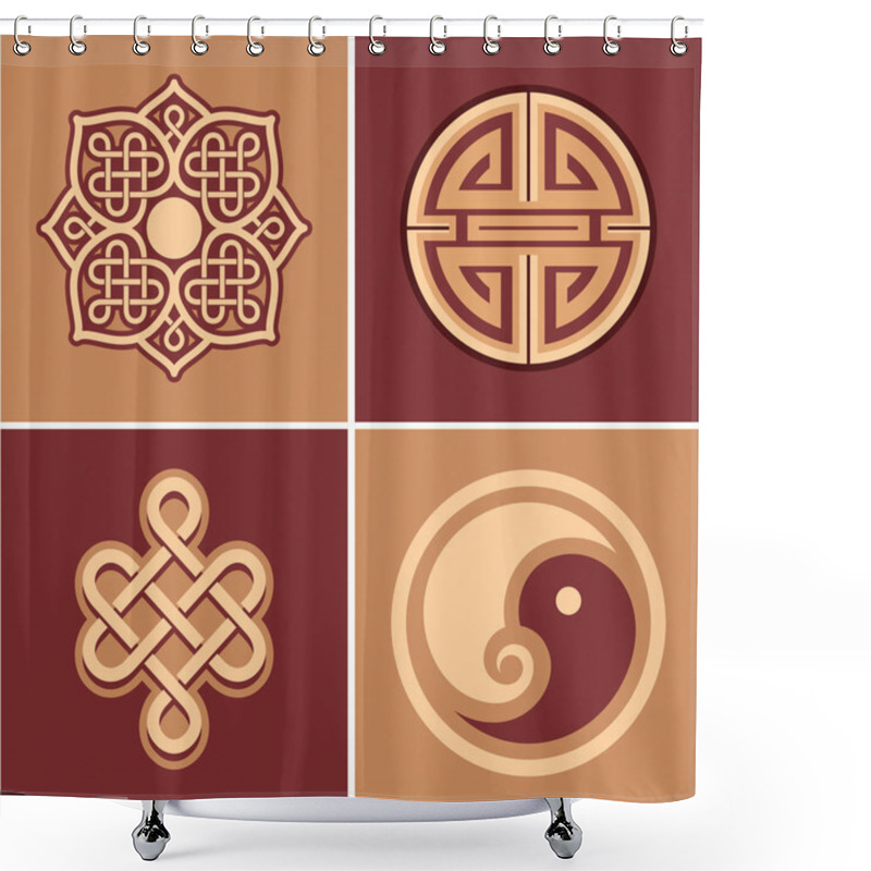 Personality  Set Of Oriental Design Elements Shower Curtains