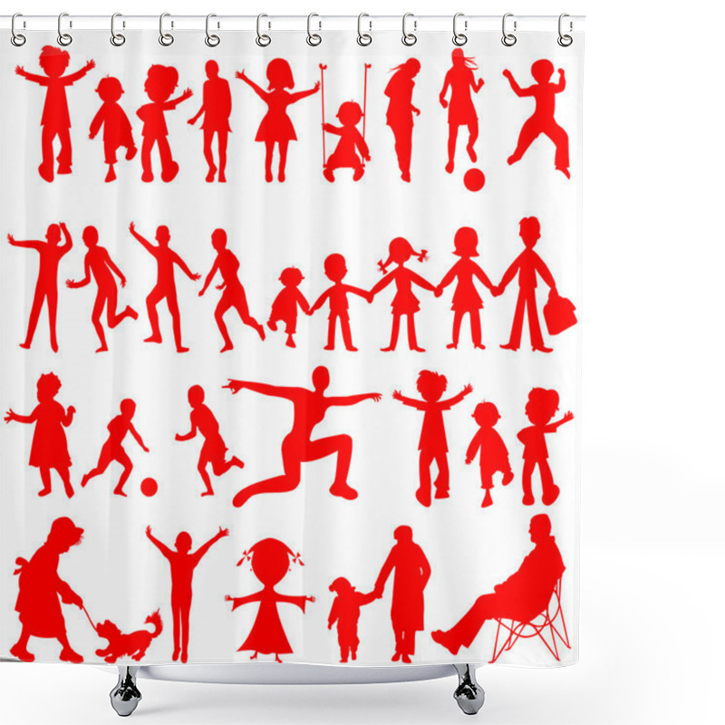 Personality  Peoples Red Silhouettes On White Shower Curtains