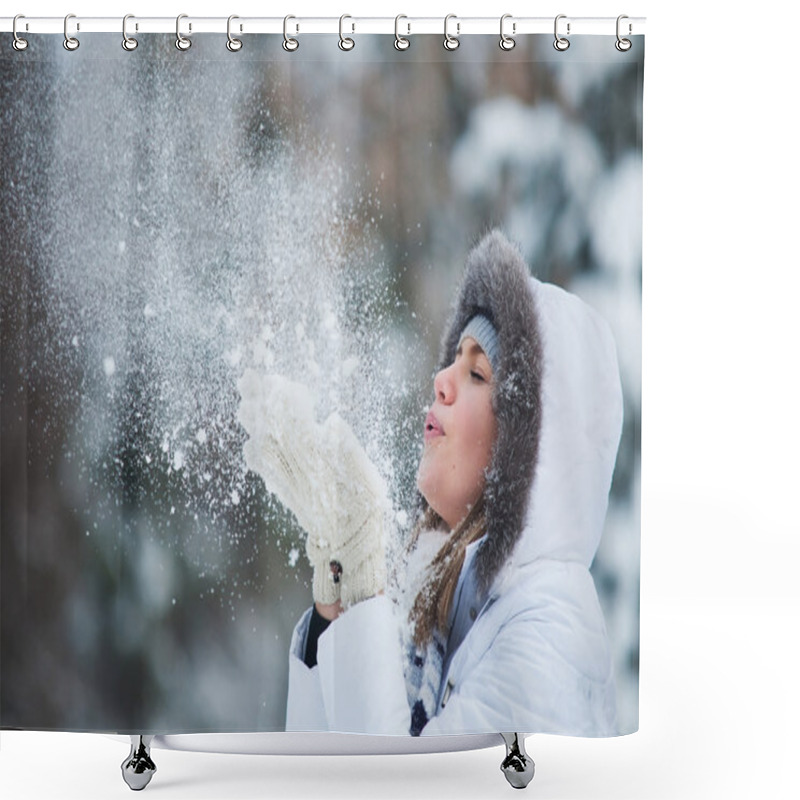 Personality  Beautiful Woman Blowing In The Snow Shower Curtains