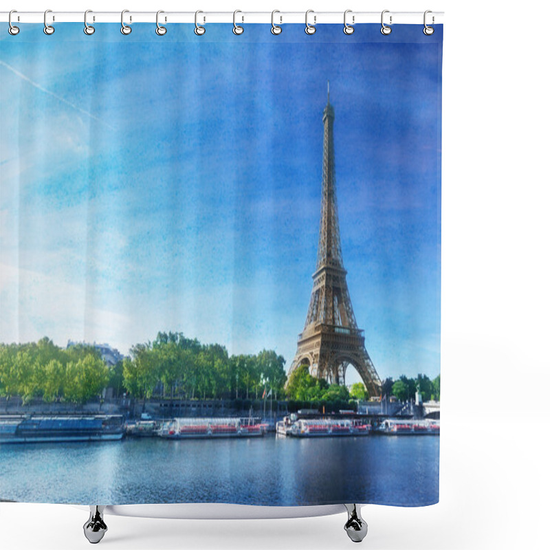 Personality  Grunge Image Of Eiffel Tower In Paris Shower Curtains