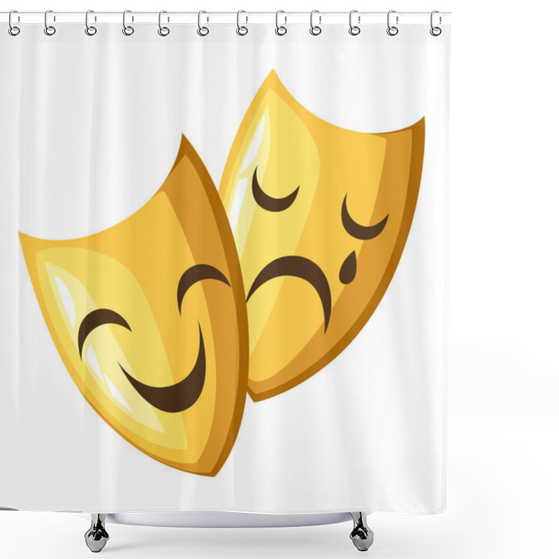 Personality  Two Ancient Traditional Greek Masks. Gold Theatrical Masks Comedy And Tragedy. Cartoon Style Design. Vector Illustration Isolated On White Background. Web Site Page And Mobile App Design Shower Curtains