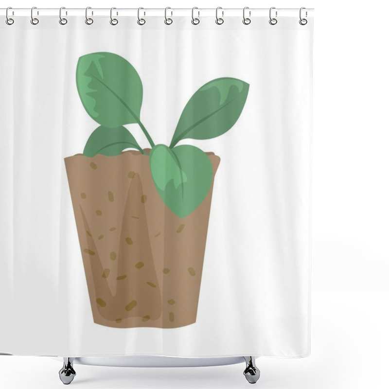 Personality  Peat Pot With Green Sprout On White Background Shower Curtains