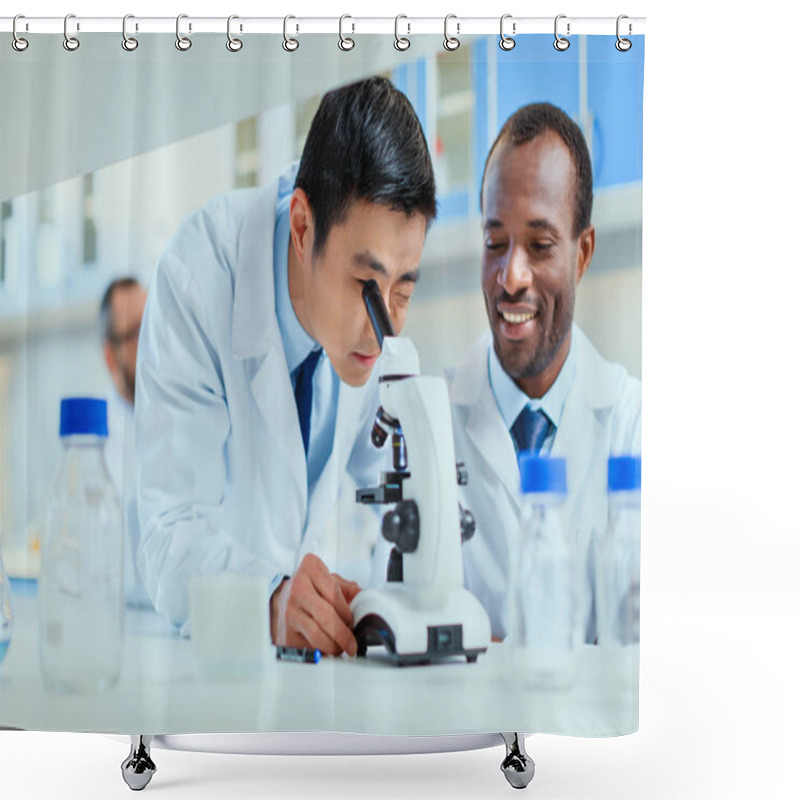 Personality  Doctors Working At Testing Laboratory Shower Curtains