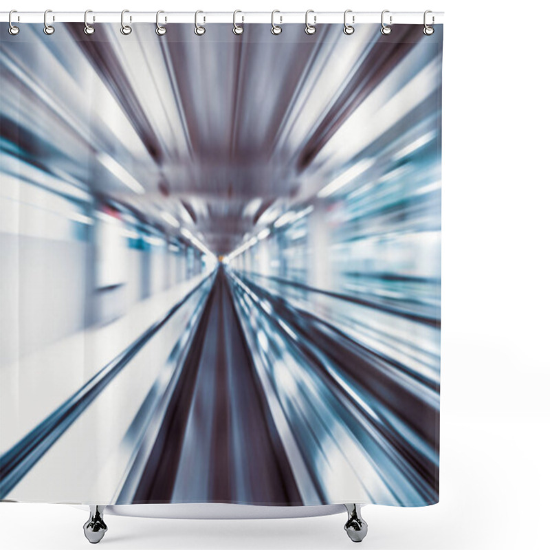 Personality  Motion Blur Abstract Background, Fast Moving Walkway Or Travelator In Airport Terminal Transit, Zoom Effect, Center Diminishing Perspective. Transportation, Warp Speed, Or Business Technology Concept Shower Curtains