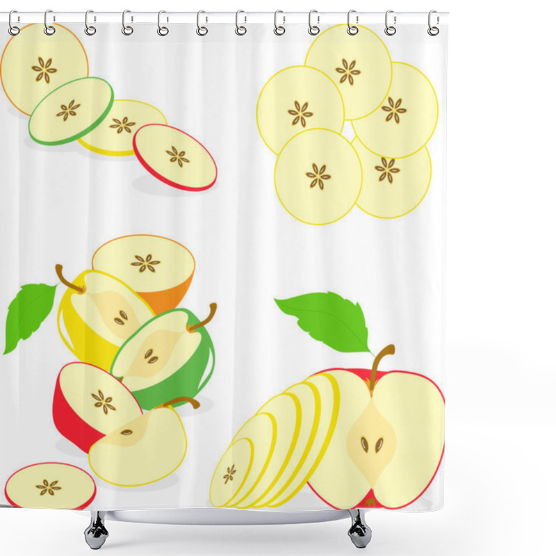 Personality  Green And Red Apples Slices, Collection Of Vector Illustrations On A Transparent Background Shower Curtains