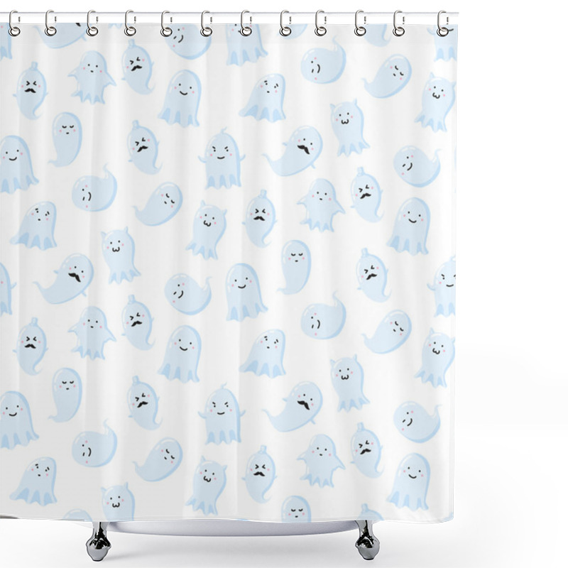 Personality  Seamless Pattern With Different Cute Ghosts. Vector Illustration Shower Curtains