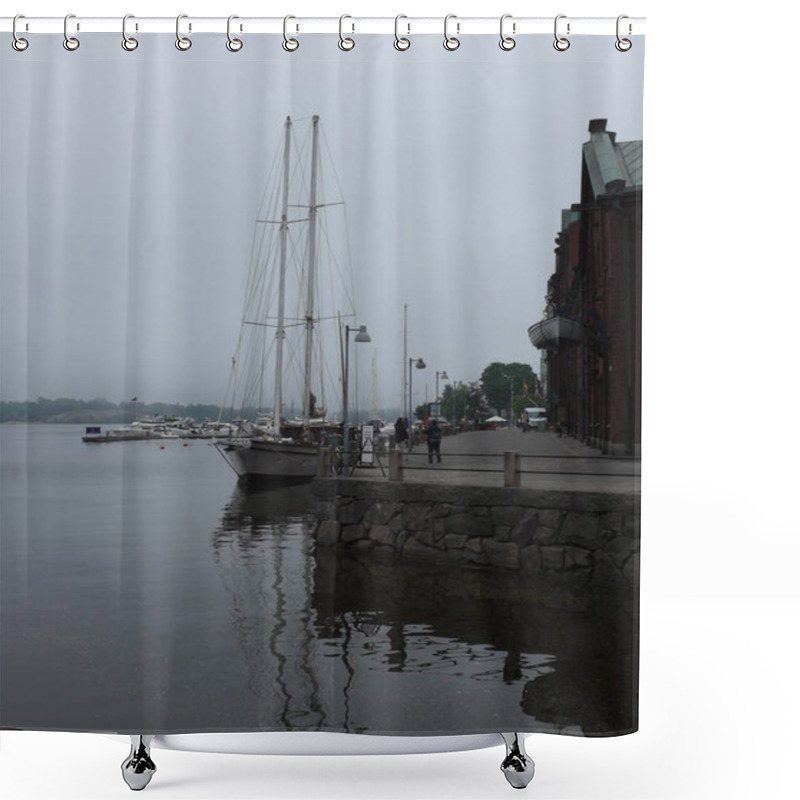 Personality  Beautiful Boats In Stockholm In Sweden Shower Curtains