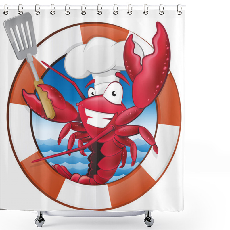 Personality  Cute Lobster Chef Character In Nautical Themed Frame. Shower Curtains