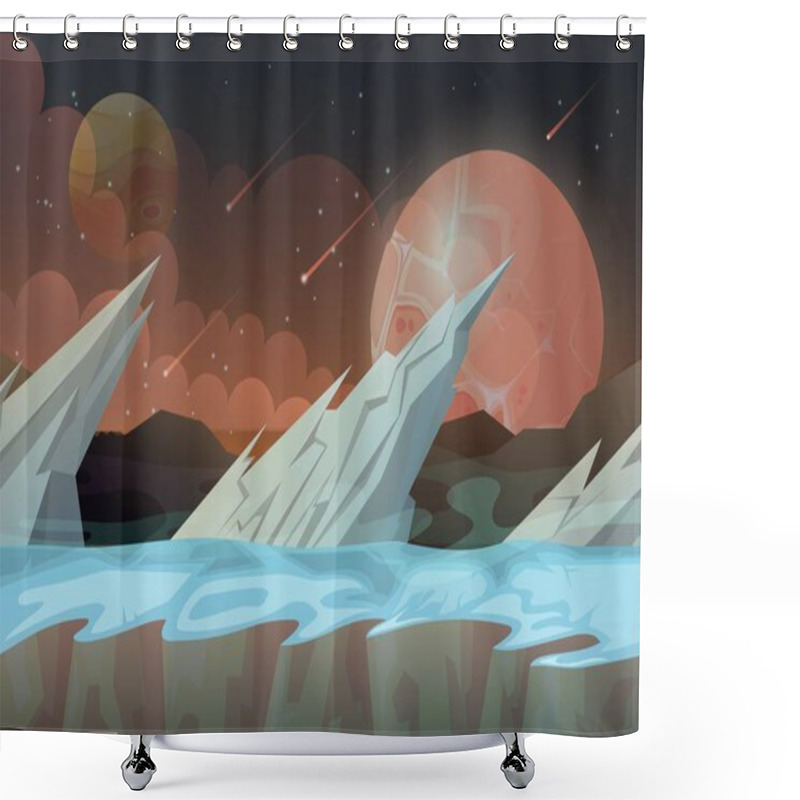 Personality  Ice Rocks On Galaxy Planet Landscape Shower Curtains