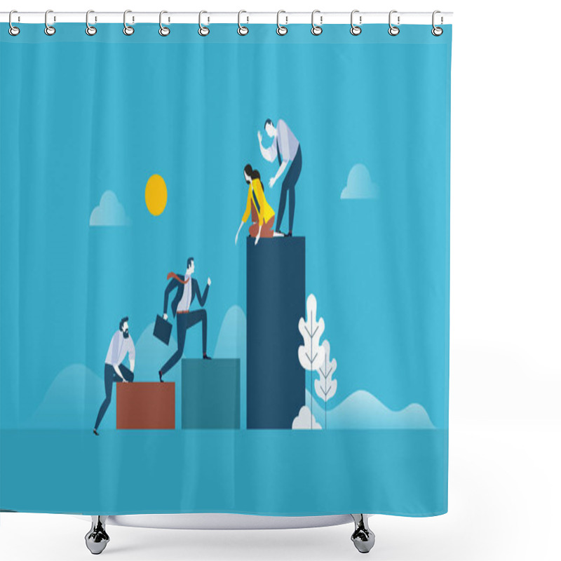 Personality  Team Success. Flat Design Business People Concept. Shower Curtains